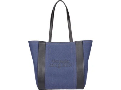 Alexander Mcqueen Small Signature Shopping Bag In Blue