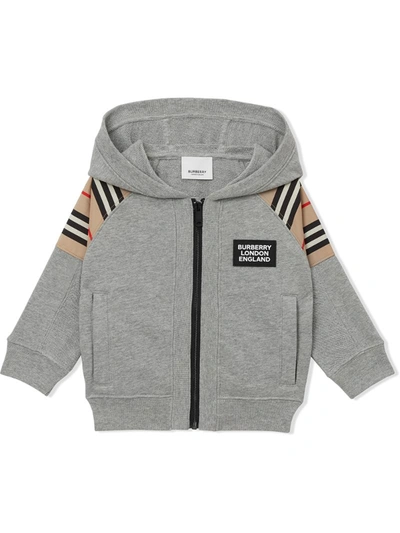 Burberry Babies' Hamilton Icon Stripe Panel Cotton Hoodie In Multicolor