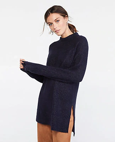 Ann Taylor Shimmer Mock Neck Tunic Sweater In Night Sky