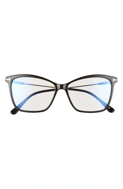 Tom Ford 56mm Cat Eye Blue Light Blocking Glasses In Black/ Rose Gold