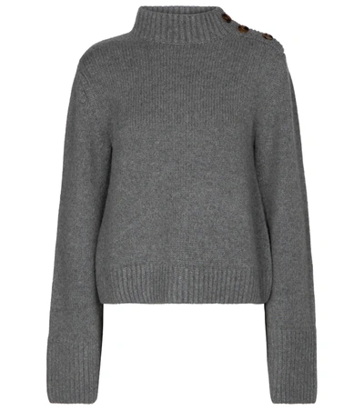 Khaite Brie Flared-sleeve Buttoned Cashmere Sweater In Grey