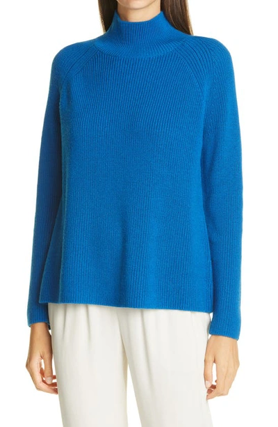 Eileen Fisher Raglan Sleeve Merino Wool Turtleneck Sweater In Marine