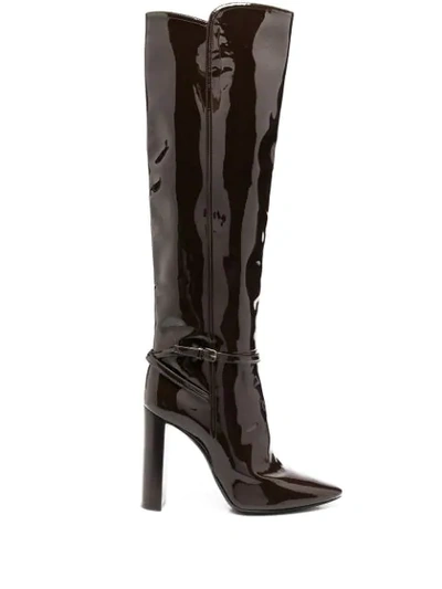 Saint Laurent Patent Leather 105mm Boots In Brown