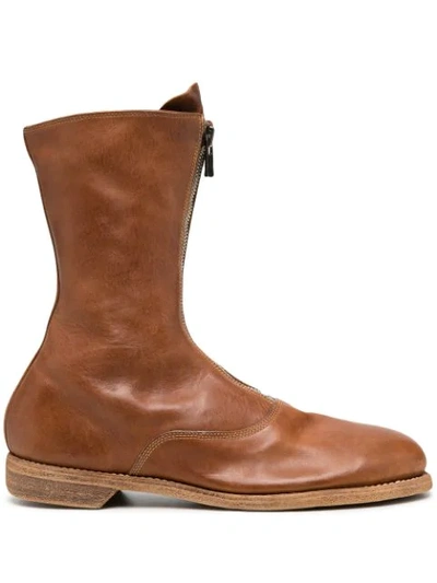 Guidi Zipped Leather Boots In Neutrals