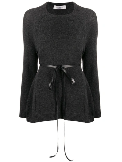 Valentino Ribbon Belted Jumper In Grey