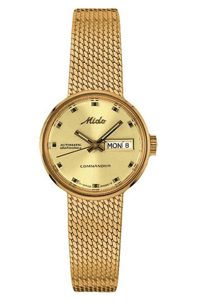 Mido Commander 1959 Automatic Mesh Strap Watch, 23.5mm In Champagne / Golden