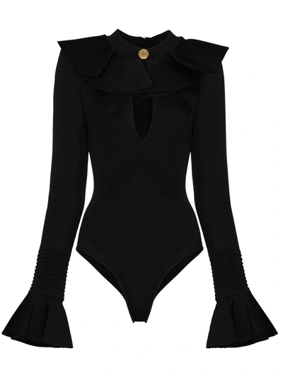 Balmain Ruffled Bodysuit In Black