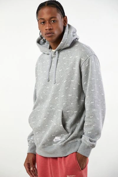 Nike All-over Swoosh Print Hoodie In Gray-grey |