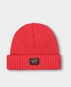 Paul & Shark Ribbed Wool Beanie With Iconic Badge In Red