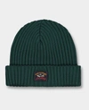 Paul & Shark Ribbed Wool Beanie With Iconic Badge In Dark Green