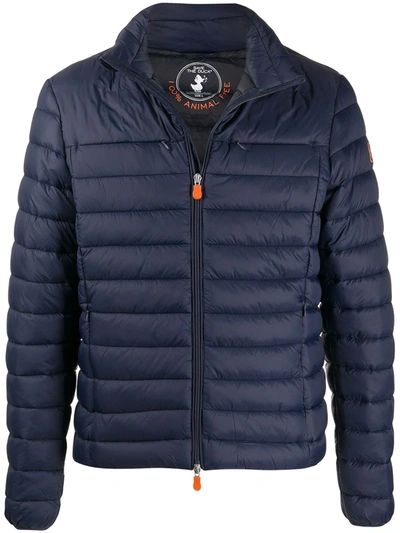 Save The Duck Logo Patch Padded Jacket In Blue