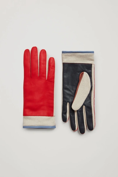 Cos Colour-block Leather Gloves In Red