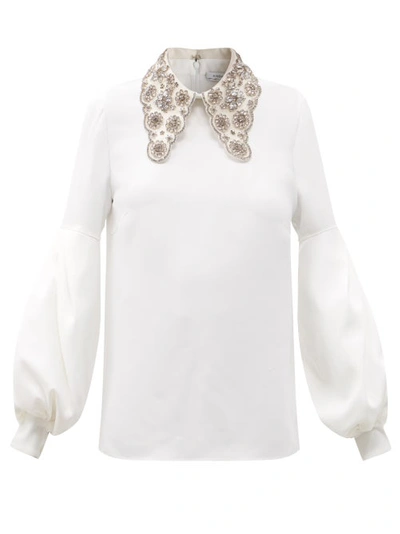 Andrew Gn Crystal-embellished Spearpoint-collar Crepe Blouse In White