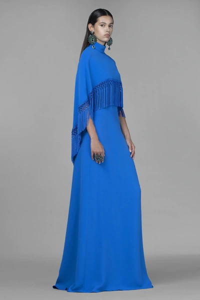 Andrew Gn Fringed Cape Crepe Gown