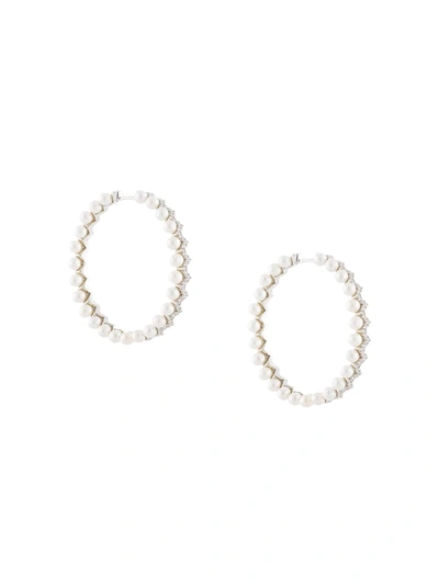 Apm Monaco Pearl Zigzag Hoop Earrings In Silver