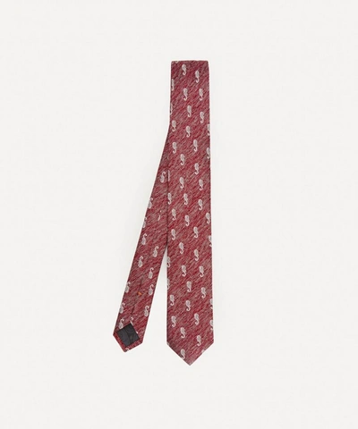 Simon Carter Seahorse Slim Silk Tie In Red