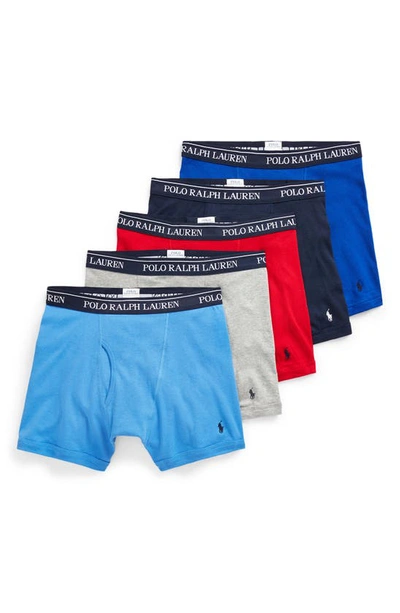 Polo Ralph Lauren Classic Fit Boxer Briefs - Pack Of 5 In Gray/blue/dark Blue/red