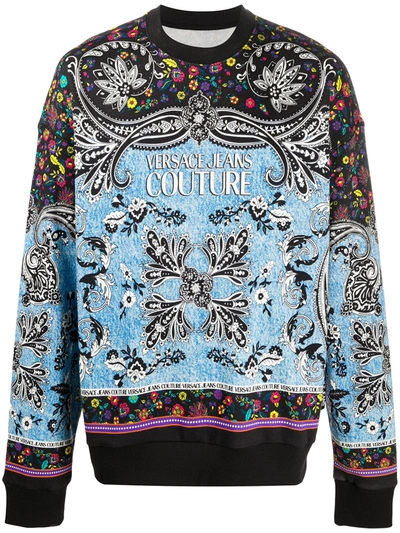 Versace Jeans Couture Foulard Printed Sweatshirt In Light Blue Shades In Black