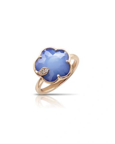 Pasquale Bruni 18k Rose Gold Lapis/white Agate Doublet Floral Ring With Diamonds In Blue