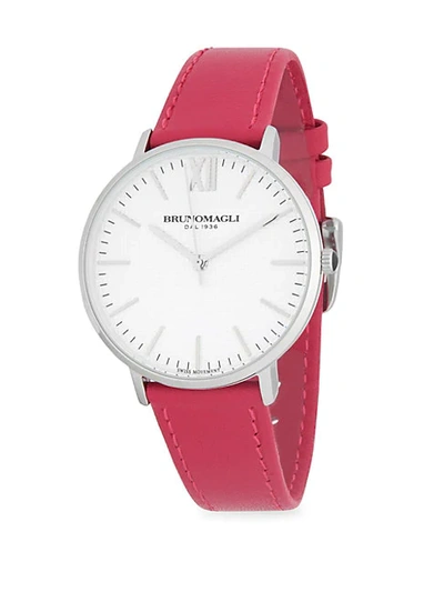 Bruno Magli Stainless Steel Slim Leather-strap Watch In Pink