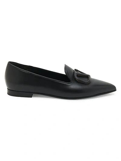 Valentino Garavani Vlogo Point-toe Leather Loafers In Selleria