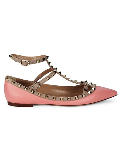 Valentino Garavani Rockstud Leather T-strap Flats In Multi