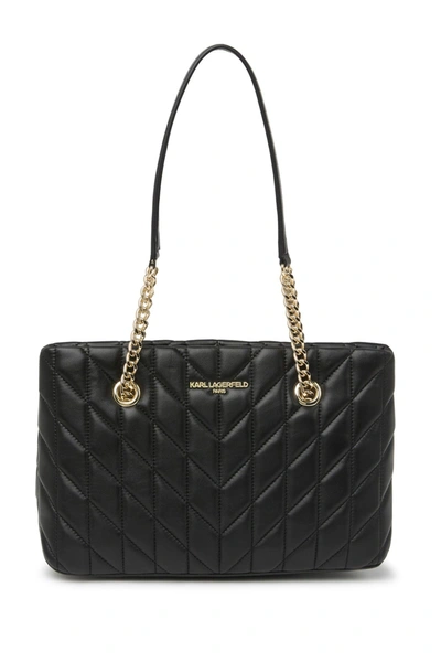 Karl Lagerfeld Textured Leather Tote In Black Silver