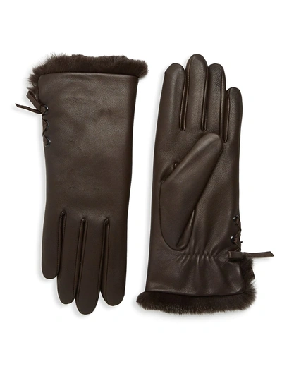 Agnelle Women's Aliette Rabbit Fur-lined Leather Gloves In Chocolate