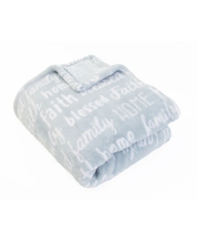 Thro Pearson Family Words Printed Loft Fleece W, 70" X 50" In Blue