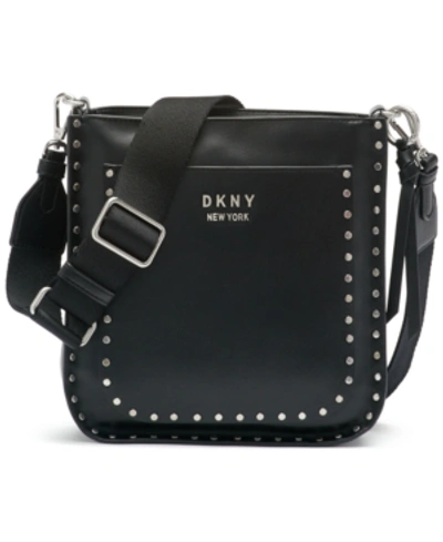 Dkny Pauline Leather Messenger In Black/silver