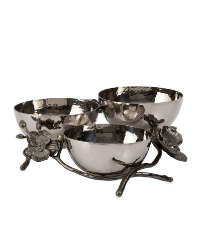 Michael Aram Black Orchid Triple Nut Dish In Silver