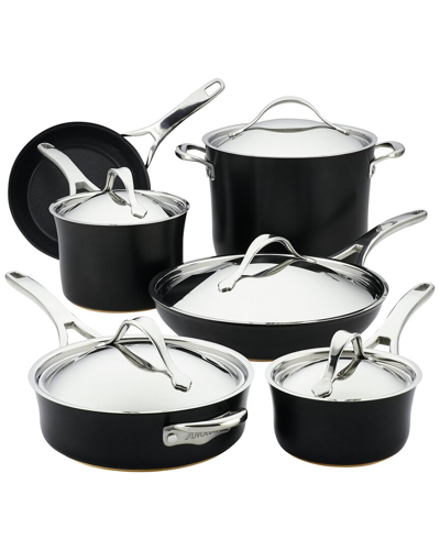 Anolon Copper Hard-anodized Nonstick Cookware Set In Onyx