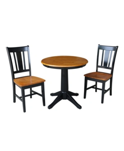 International Concepts 30" Round Top Pedestal Table- With 2 San Remo Chairs In Honey Brown