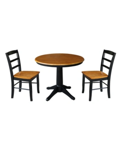 International Concepts 36" Round Top Pedestal Table - With 2 Madrid Chairs In Honey Bean