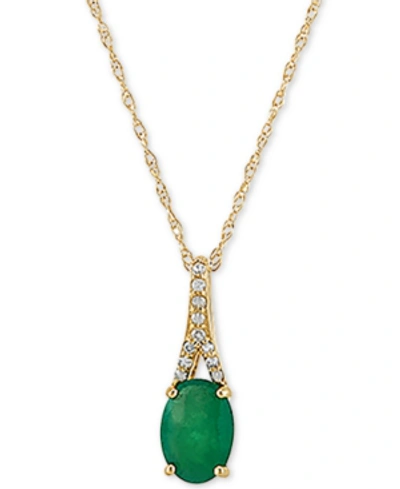 Macy's Emerald (7/8 Ct. T.w.) & Diamond (1/20 Ct. T.w.) 18" Pendant Necklace In 10k Gold