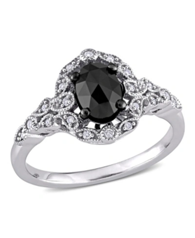 Macy's Black And White Diamond (1 Ct. T.w.) Cluster Ring In 14k White Gold