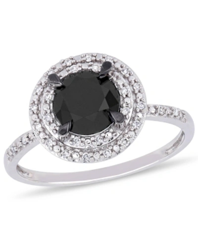 Macy's Black And White Diamond (1 5/8 Ct. T.w.) Double Halo Engagement Ring In 14k White Gold