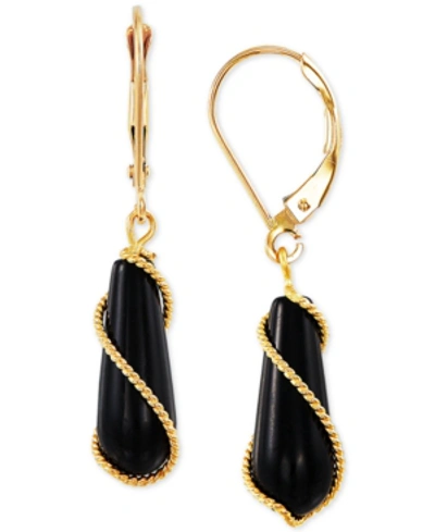 Macy's Onyx Wire-wrap Leverback Drop Earrings In 10k Gold