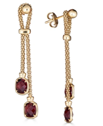 Macy's Lab Grown Lapis Lazuli Double Chain Drop Earrings In 14k Gold-plated Sterling Silver (also In Turquo In Garnet