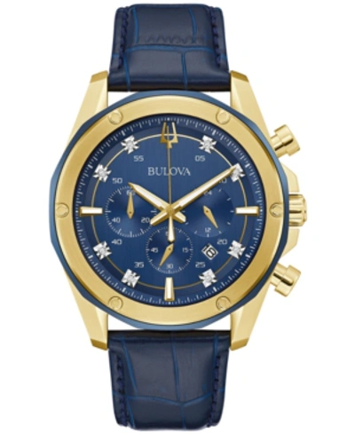Bulova Men's Chronograph Diamond-accent Blue Leather Strap Watch 43mm Gift Set In Black