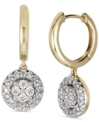 Macy's Diamond Cluster Dangle Hoop Drop Earrings (1/2 Ct. T.w.) In 14k Gold In Yellow Gold