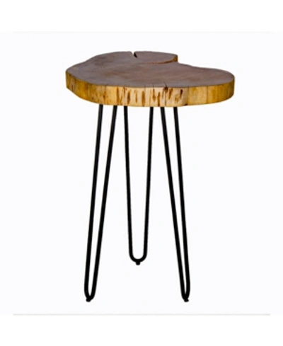 Alaterre Furniture Hairpin Natural Live Edge Wood With Metal 20" Round End Table In Brown