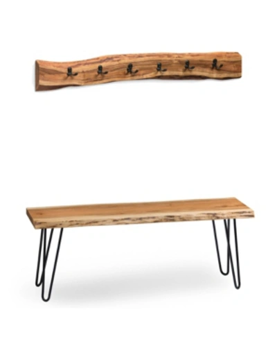 Alaterre Furniture Hairpin Natural Live Edge Bench With Coat Hook Set In Brown