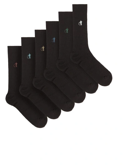 London Sock Company Simply Black Pack Of Six Ribbed Cotton-blend Socks