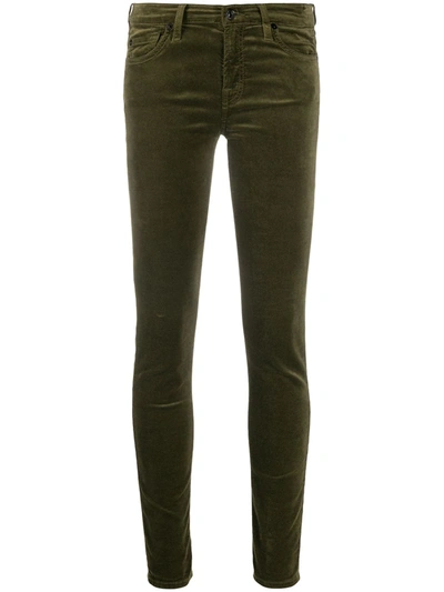 7 For All Mankind Low-rise Velvet Skinny Trousers In Green