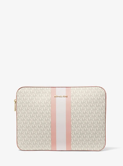 Michael Kors Jet Set Logo Stripe 13 Inch Laptop Case In Pink