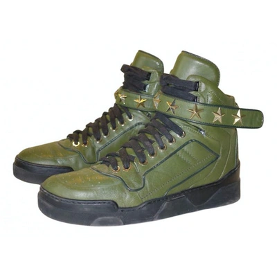 Pre-owned Givenchy Tyson Leather High Trainers In Green