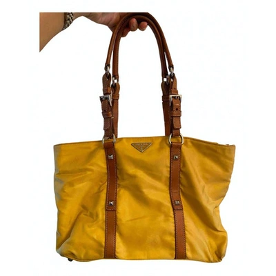 Pre-owned Prada Tessuto Cloth Handbag In Yellow