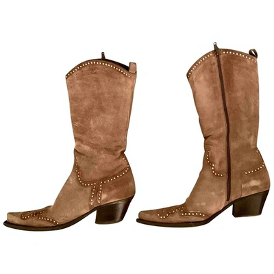 Pre-owned Janet & Janet Cowboy Boots In Beige