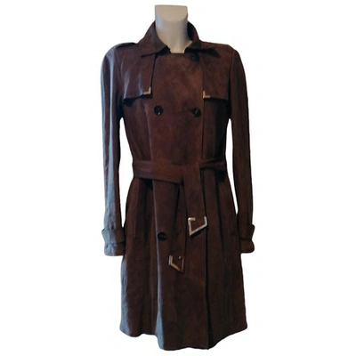 Pre-owned Gucci Leather Trench Coat In Ecru